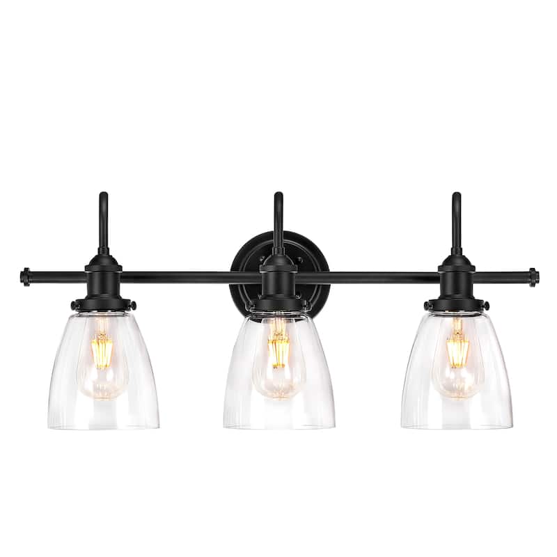 Aester Matte Black 3-Light Cone Glass Shade Wall Sconce