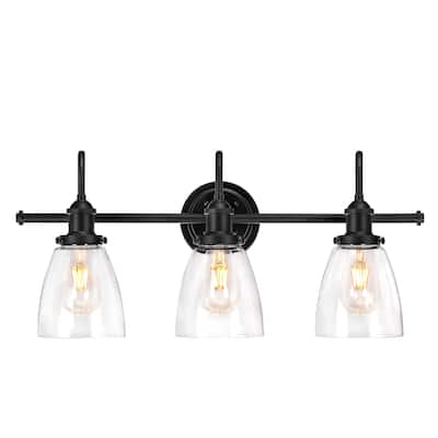 Aester Matte Black 3-Light Cone Glass Shade Wall Sconce