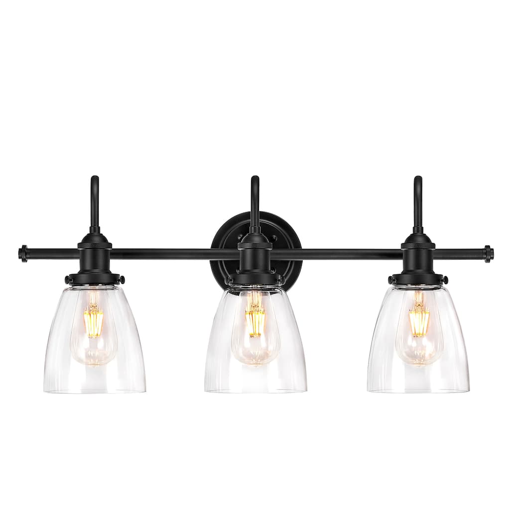Aester Matte Black 3-Light Cone Glass Shade Wall Sconce