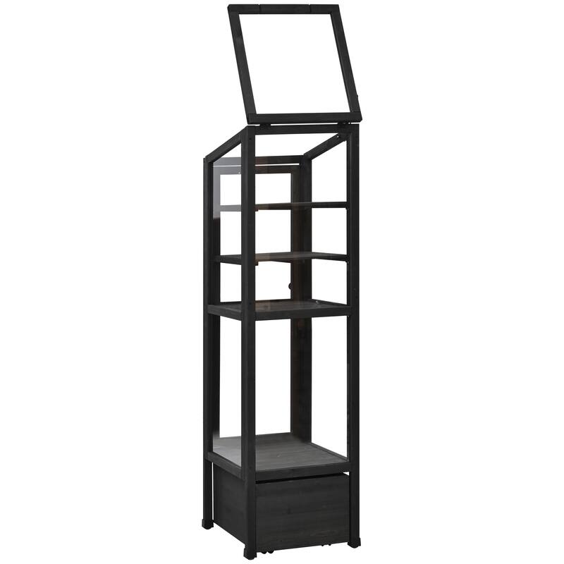 62.4inch Height Wood Garden Greenhouse Balcony Portable Mini Cold Frame with Movable Storage Box and Adjustable Shelves