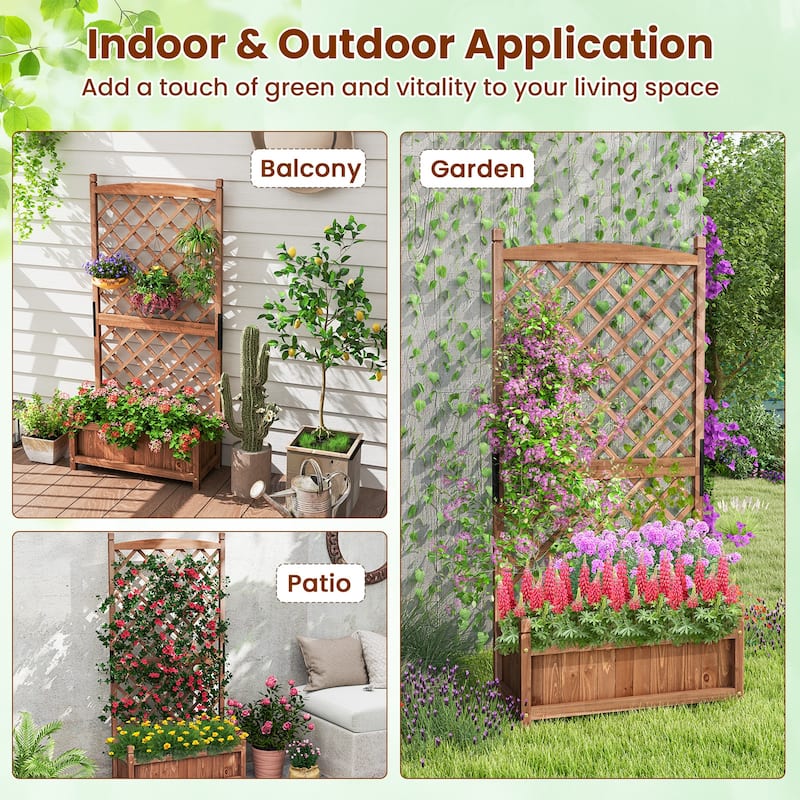 Gymax 2PCS 60'' Tall Raised Garden Bed w/ Diamond Lattice Trellis