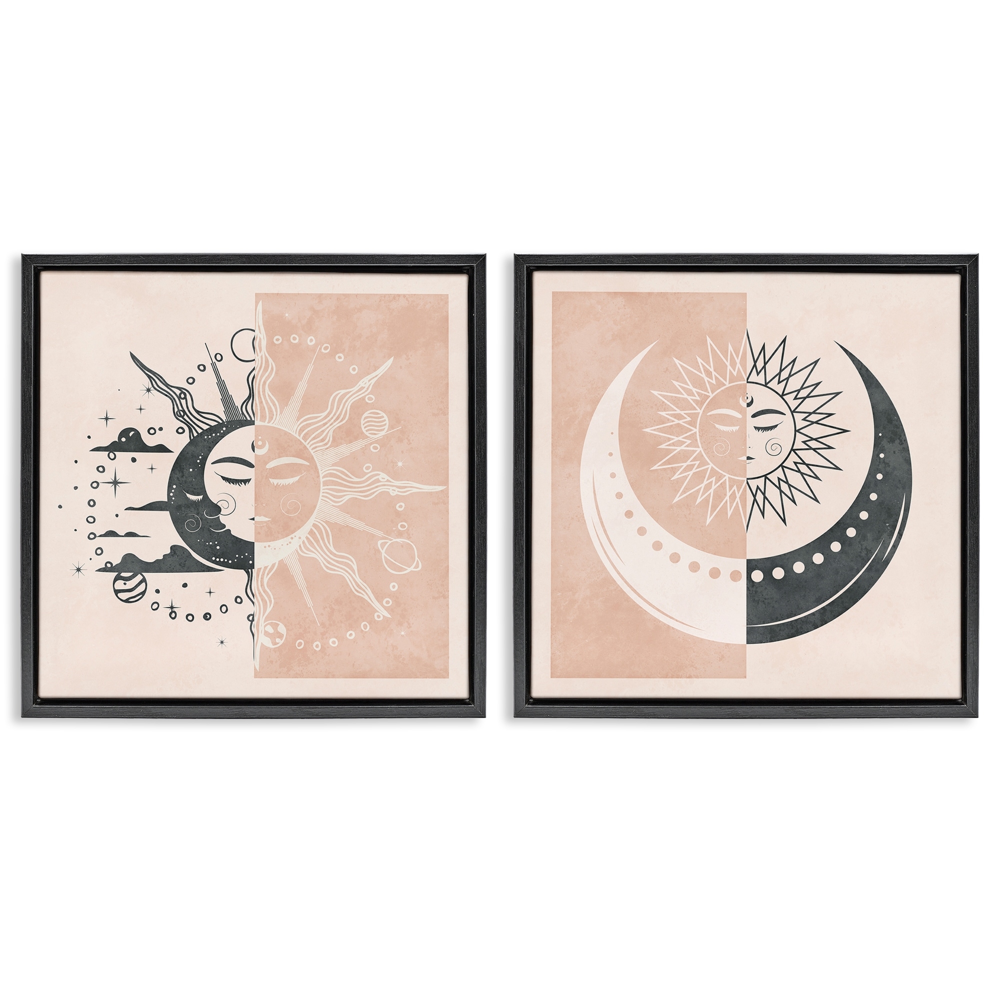 Stupell Boho Two Tone Moon Sun Framed Floater Canvas Wall Art Design By Nina Blue (Set of 2)