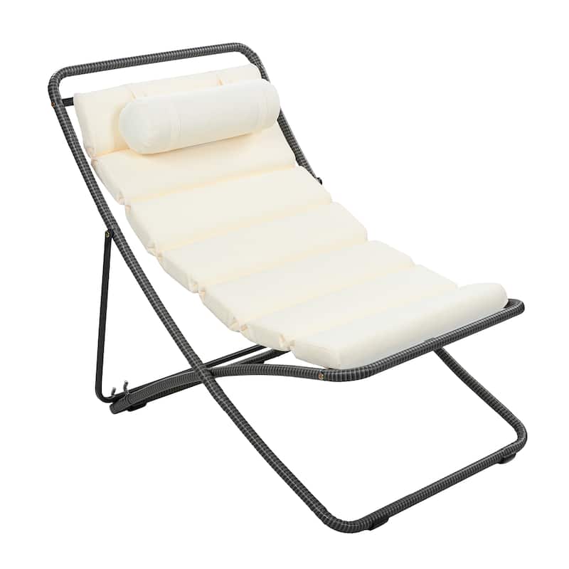2-Piece Rattan-Wrapped Metal Frame Folding Outdoor Lounge Chair Set by Leisure Zone