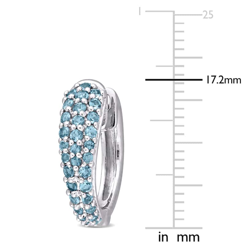 Miadora 10k White Gold London-Blue Topaz Multi-Row Cluster Hoop Earrings - 17.2 mm x 5.2 mm x 17.5 mm