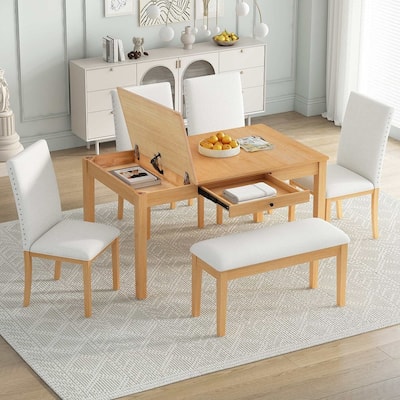 Farmhouse 6 PCS Dining Table Set for 6 with Storage Table