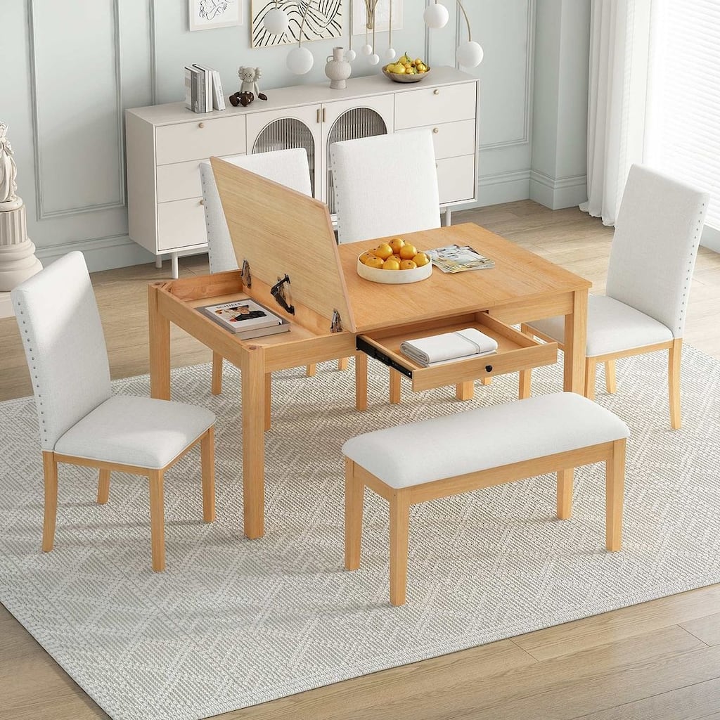 Farmhouse 6 PCS Dining Table Set for 6 with Storage Table