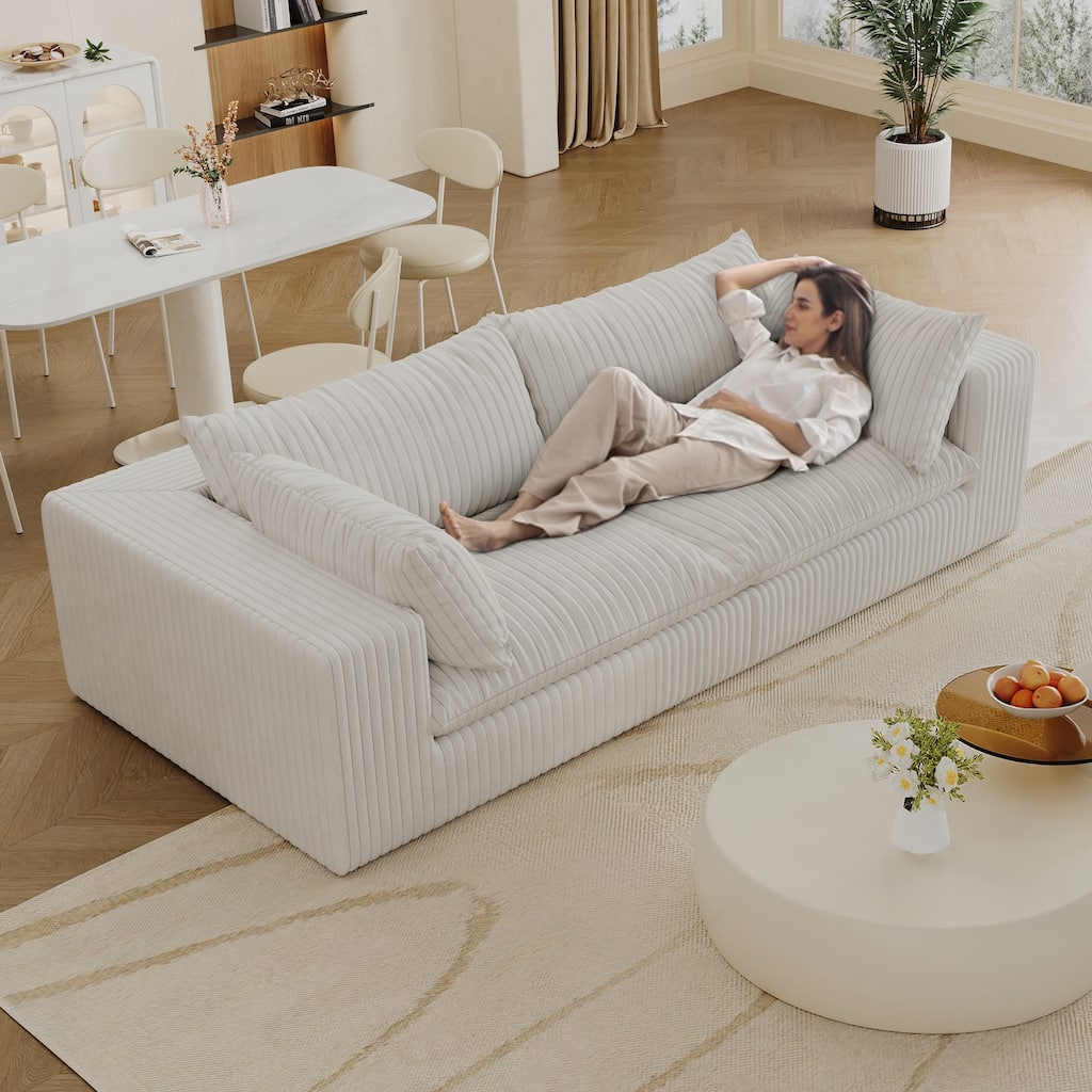 Corduroy Upholstered Cloud Sofa, Modular Compression Boneless Couch, Deep Seat Loveseat Sofa with Removable Cushion
