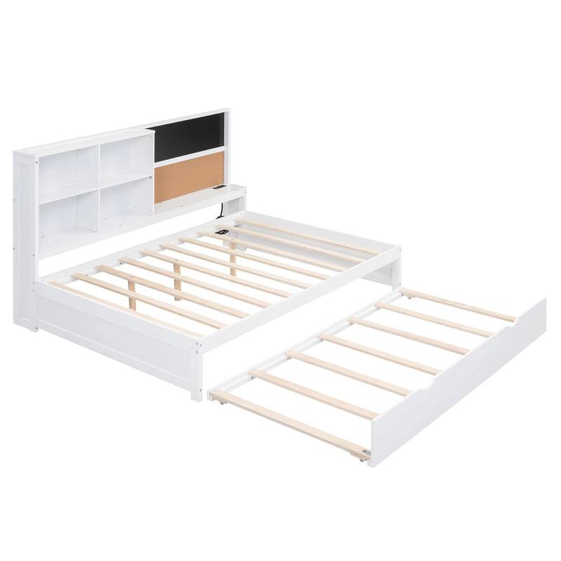 Full or Twin Size Daybed with Built-in Storage, Corkboard, USB Charging Ports, and Trundle