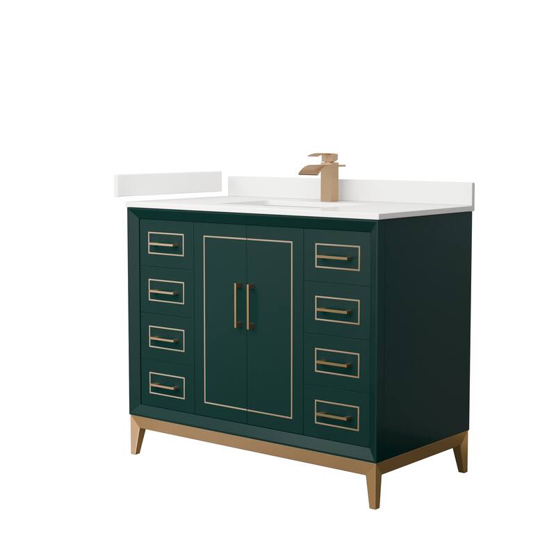 Marlena 42-inch Single Vanity, Quartz Top - Green, Bronze Trim, White Quartz Top