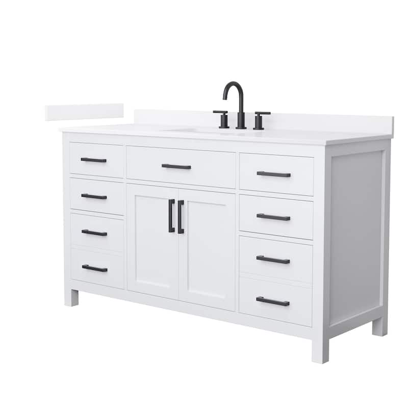 Wyndham Collection WCG2424-60S-QTZ-US3MXX Beckett 60" Free Standing - White / White Quartz Top / Matte Black Hardware