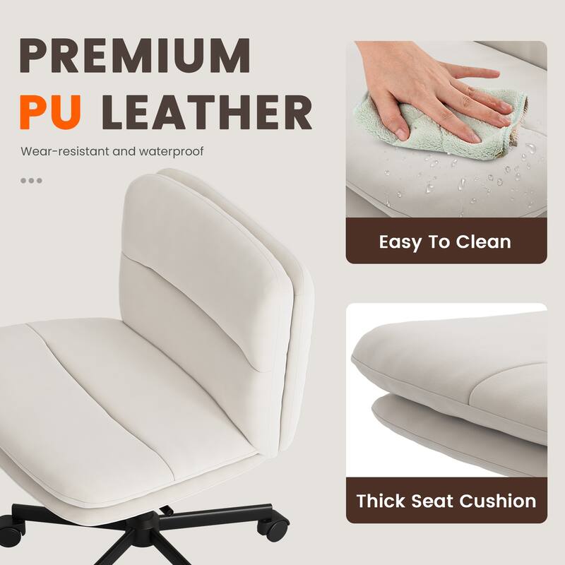 PU Leather Armless Office Chair, Adujustable Height, 360 Degree Swivel Task Chair with Ultra uiet Casters Design