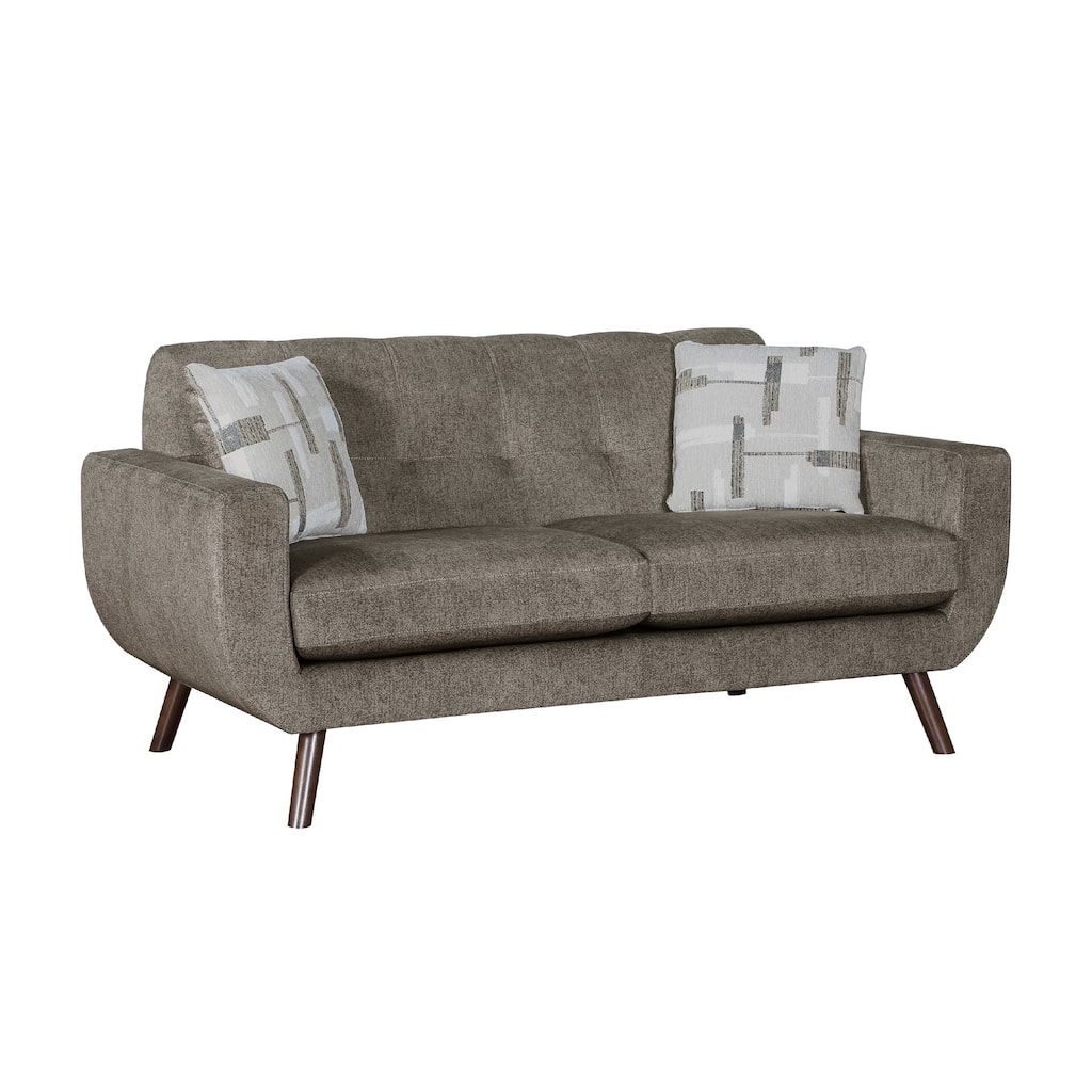 Jany Loveseat with 2 Pillows, 70 Inch, Brown Microfiber, Walnut Tone