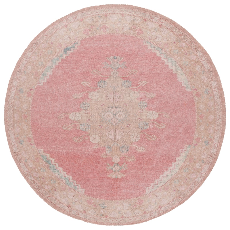 SAFAVIEH Handmade Classic Makie Vintage Shabby Chic Rug - 6' Round - Pink/Dark Beige