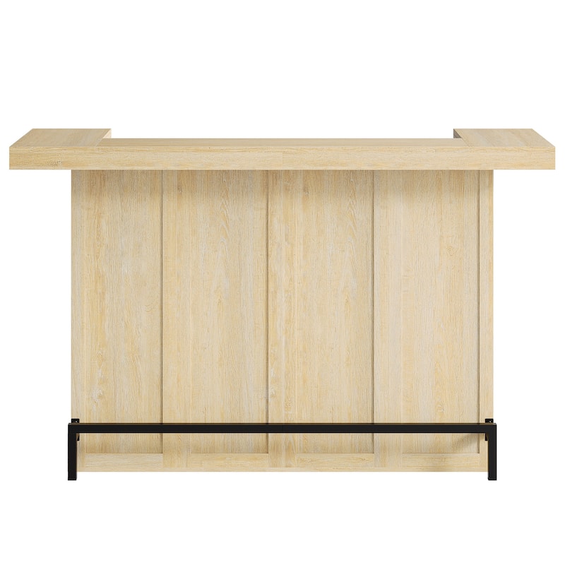 Industrial Wood Bar Table Liquor Cabinet with Wine Glass Holder