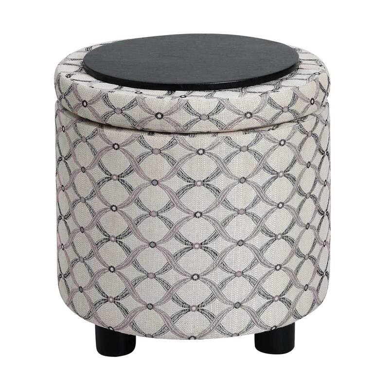Round Accent Storage Ottoman with Reversible Tray Lid for Decorative Living Room Seating and Space Saving Storage