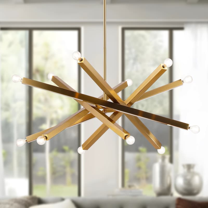 Sleek Viper Nordic Gold Sputnik 12 Light Modern Barre Chandelier