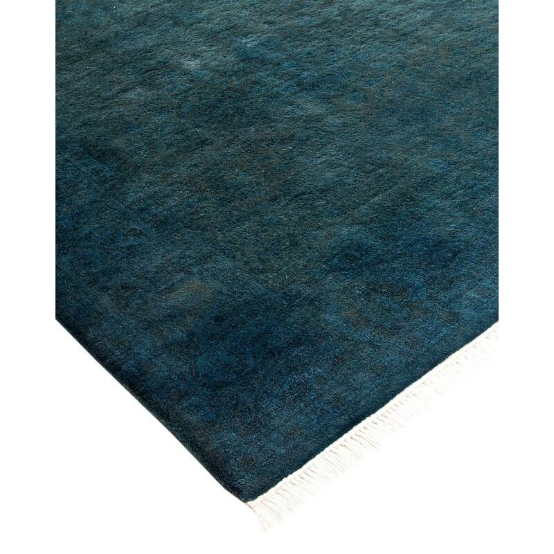 Overton Hand Knotted Wool Vintage Inspired Modern Contemporary Overdyed Blue Area Rug - 3' 2" x 5' 1"