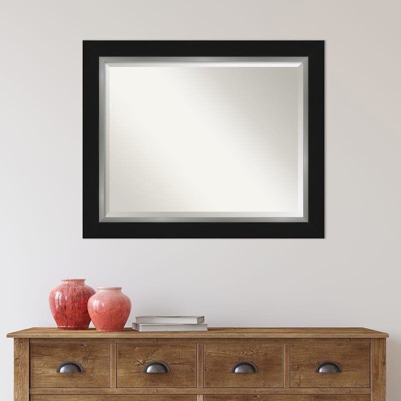 Beveled Bathroom Wall Mirror - Eva Black Silver Frame
