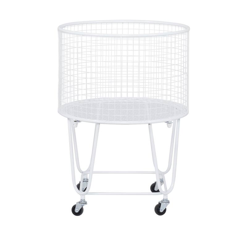 Metal Deep Set Metal Mesh Laundry Basket Storage Cart with Wheels - Gold or White - Roche River Decor - White - 18"W, 24"H