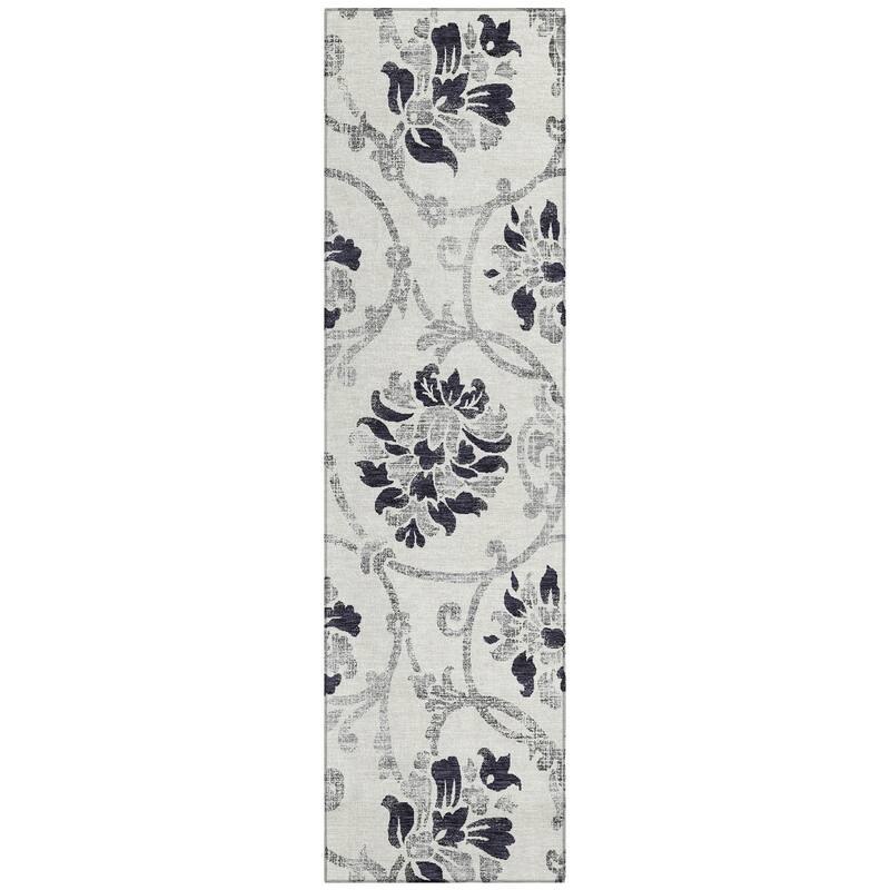 Machine Washable Indoor/ Outdoor Chantille Floral Scroll Rug
