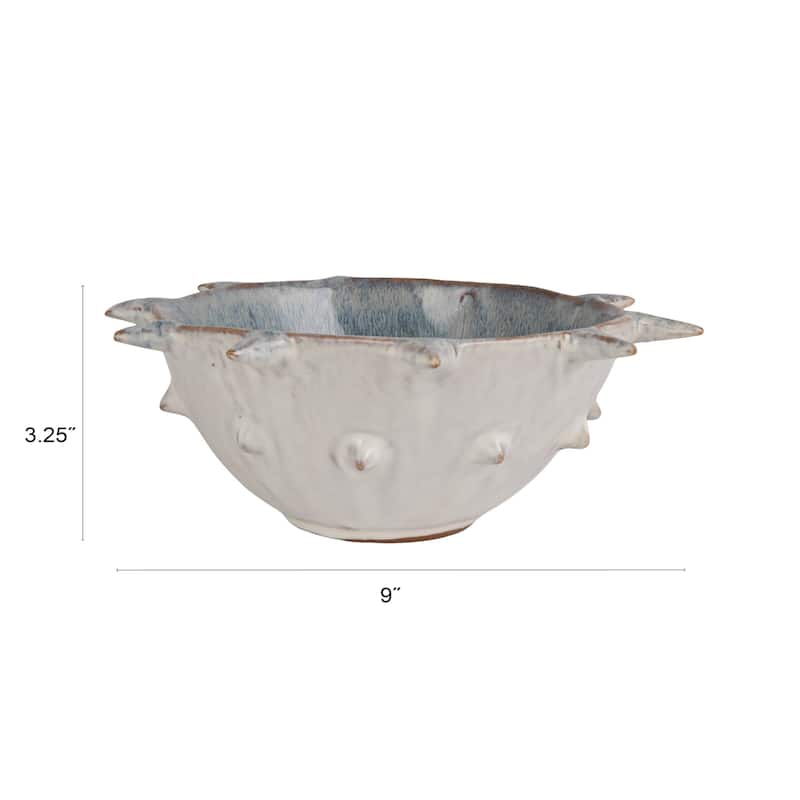 Stoneware Urchin Bowl with Spikes in Reactive Glaze - 8.88"L x 8.88"W x 3.38"H