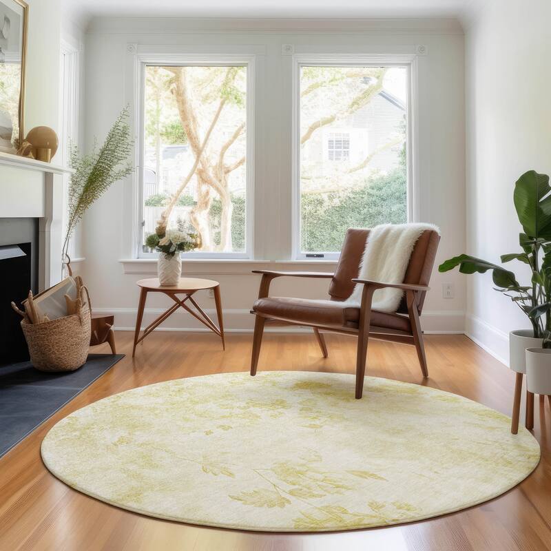 Premium Washable Super Soft Modern Floral Mayfield Rug - Gold - 8' x 8' - Round