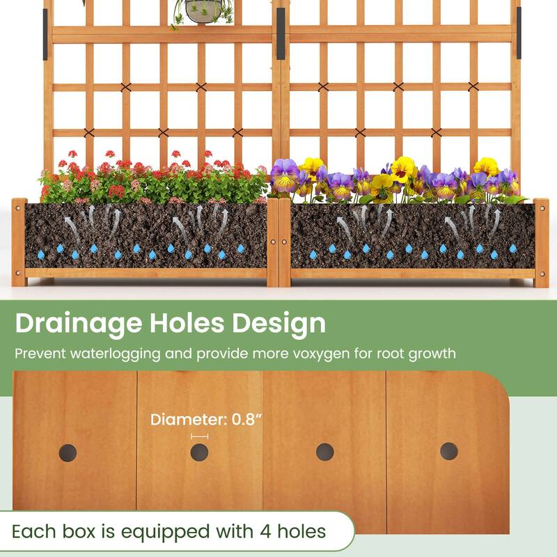 Costway 71" Large Wooden Planter Container with Trellis, Hanging Roof - See Details