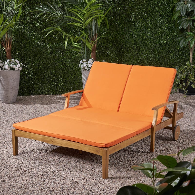 Perla Outdoor Acacia Wood Double Chaise Lounge by Christopher Knight Home