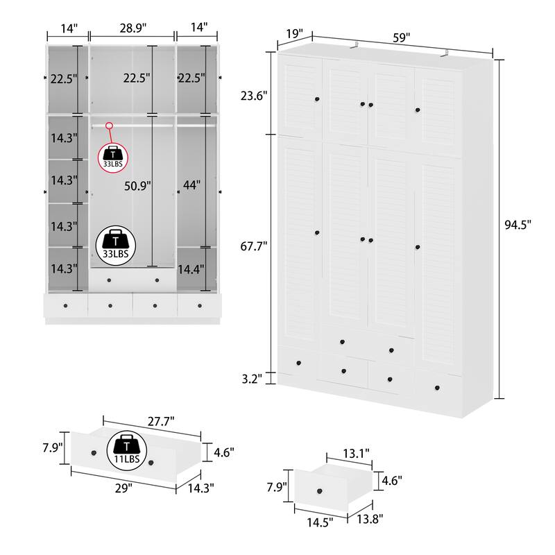 Contemporary Modern Freestanding Wardrobe Armoire Closet, 70", White