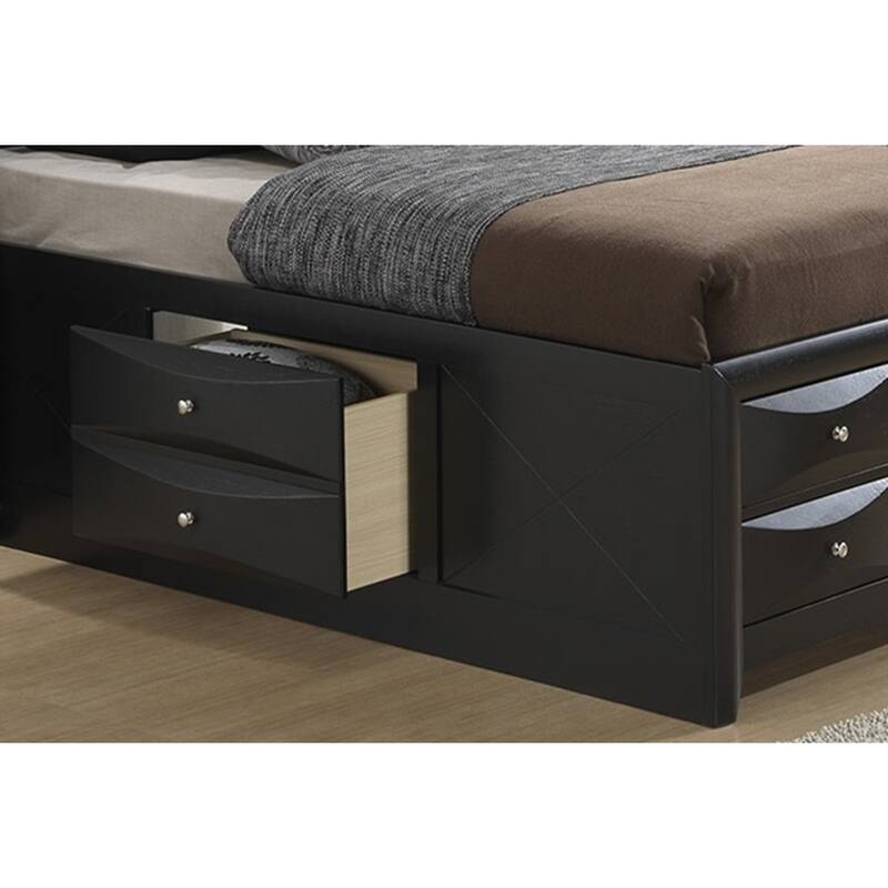Wooden Panel Twin Bed with Drawers and Shelves - 87" - Black