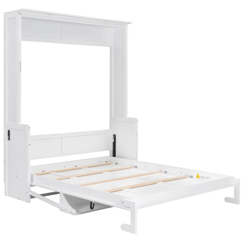 Roomfitters Queen Size Murphy Bed with Folding Desk and USB Charging Ports, Space-Saving Wall Bed with LED Lights