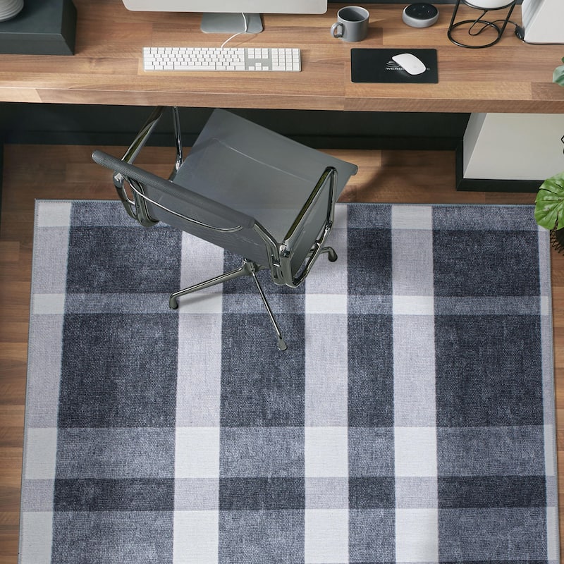 Contemporary Modern Plaid Machine Washable Area Rug