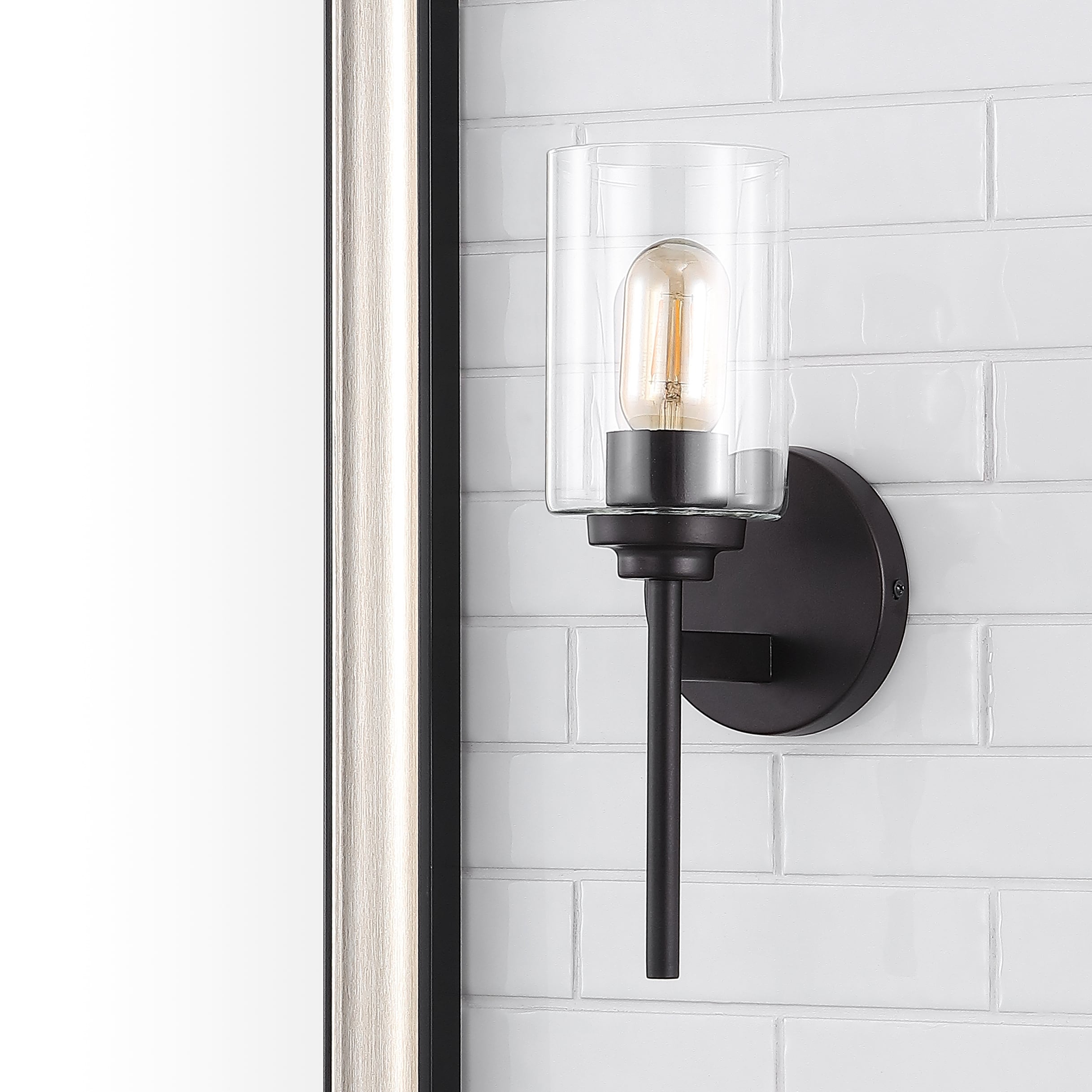 JONATHAN Y Juno 13" 1-Light Farmhouse Industrial Iron Cylinder LED Sconce, Oil Rubbed Bronze/Clear - One