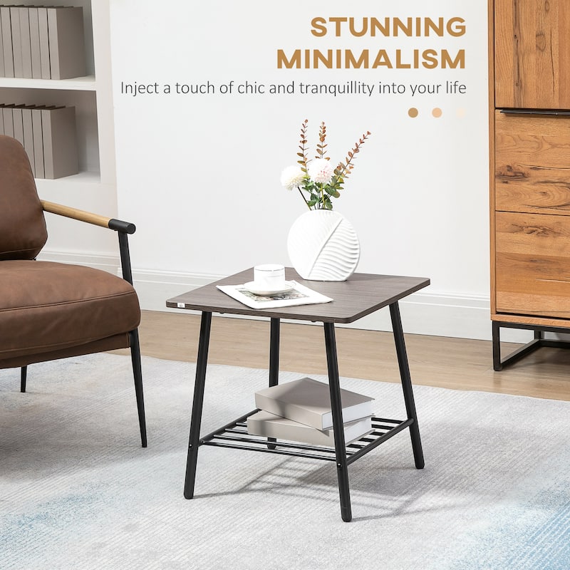 HOMCOM Side Table with 2-Tier Storage, End Table with Metal Frame for Living Room