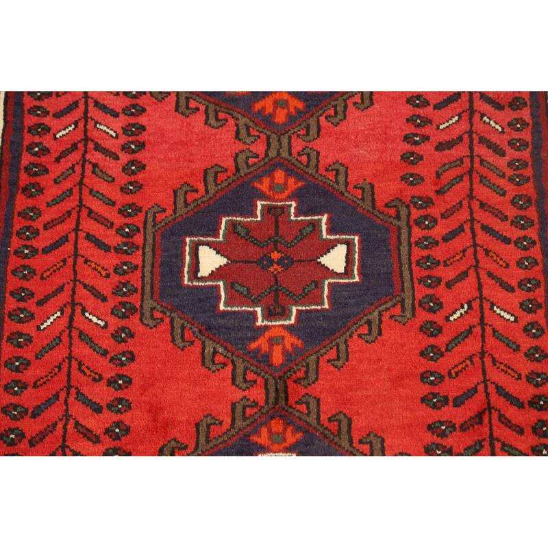 Geometric Persian Hamedan Area Rug Wool Hand-knotted Office Carpet - 3'4" x 4'9"