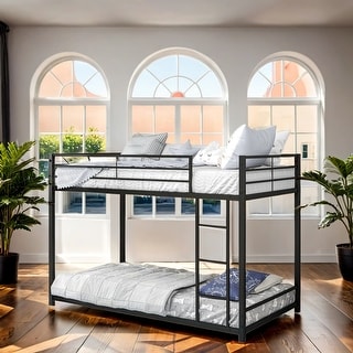 Twin Over Twin High Quality Matal Frame Bunk Bed, Space-Saving Loft Bed With Safety Guard Rails, Easy Assemble