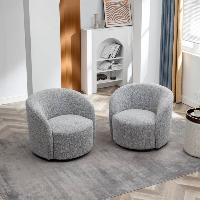 KINWELL 34" Wide Upholstered Swivel Accent Barrel Chair (Set of 2)