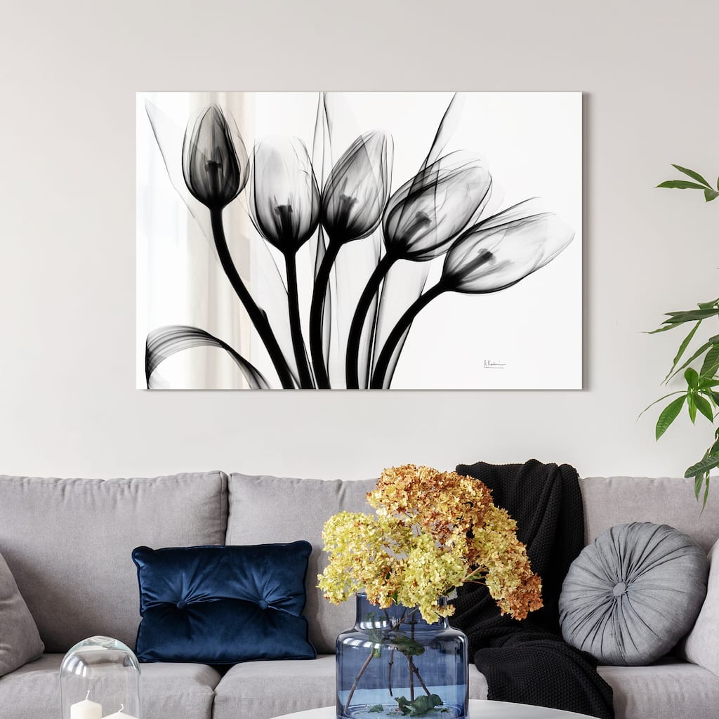 "Marching Tulips" Frameless Free Floating Tempered Glass Panel Graphic Wall Art