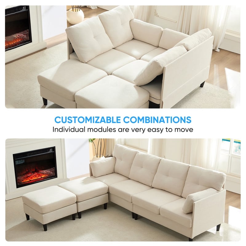 Mixoy W87"U-Shaped Sectional Couches,Velvet 4-Seater Convertible Sofa With Movable Storage Ottomans