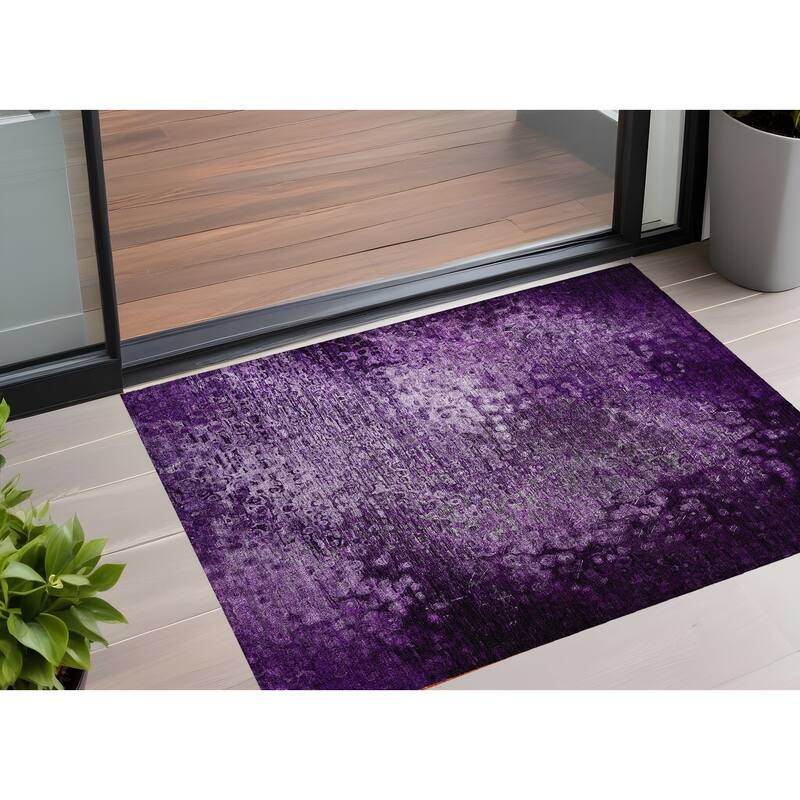 Gax Timeless Solid Weather Resistant Classic Meets Modern Outdoor Rug - 3' x 5' - Purple