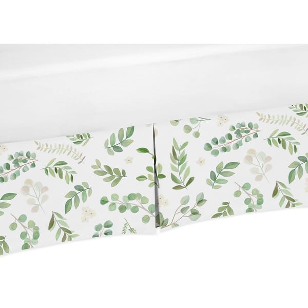 slide 1 of 1, Floral Leaf Collection Girl Crib Bed Skirt - Green and White Boho Watercolor Botanical Woodland Tropical Garden