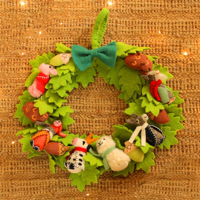 Novica Handmade Barnyard Party Wool Felt Wreath - Green