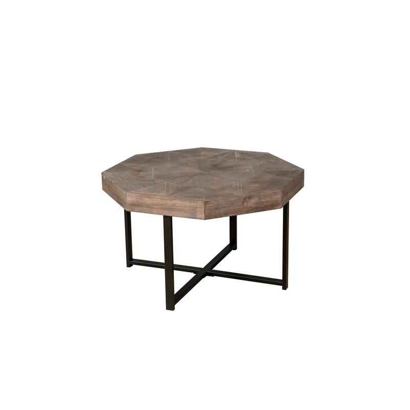 Roomfitters 30 Inch Octagonal Coffee Table, Farmhouse Wood Center Table with Metal Cross Legs for Living Room