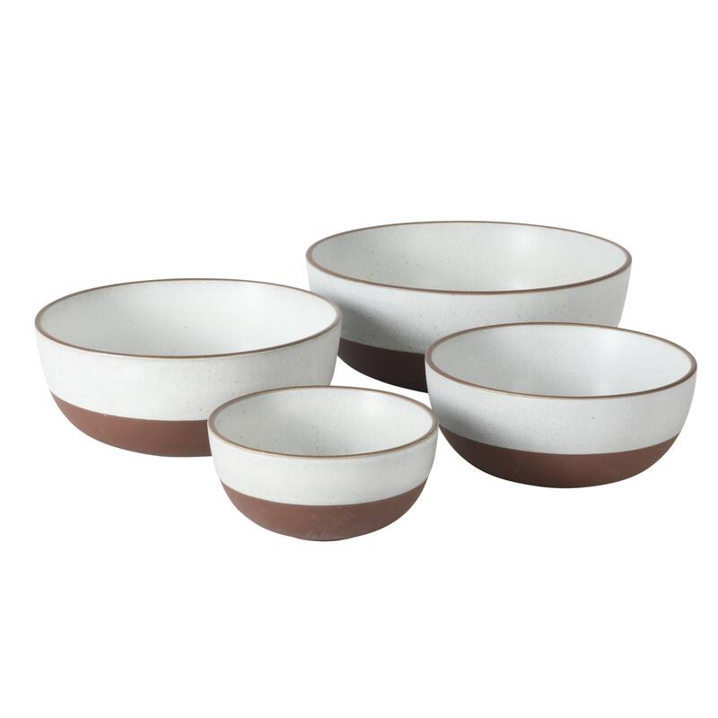 Gibson Elite William Crest 4 Piece Nesting Bowl Set, Stoneware Reactive Glaze, 5", 6.25", 7.5", 9", Prep & Serving Bowls - White