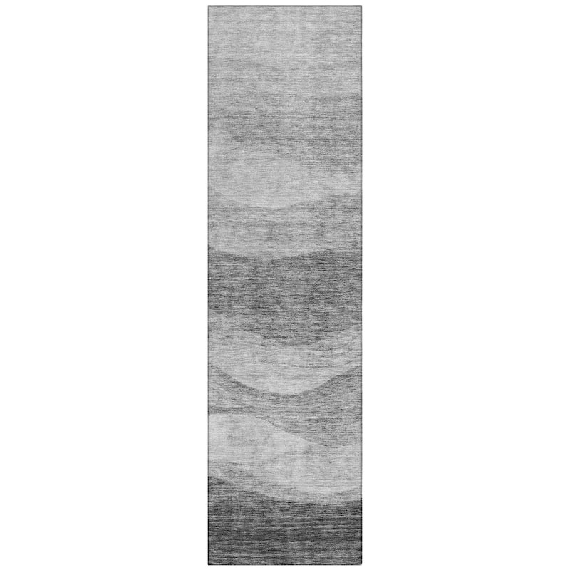 Machine Washable Indoor/ Outdoor Contemporary Waves Chantille Rug