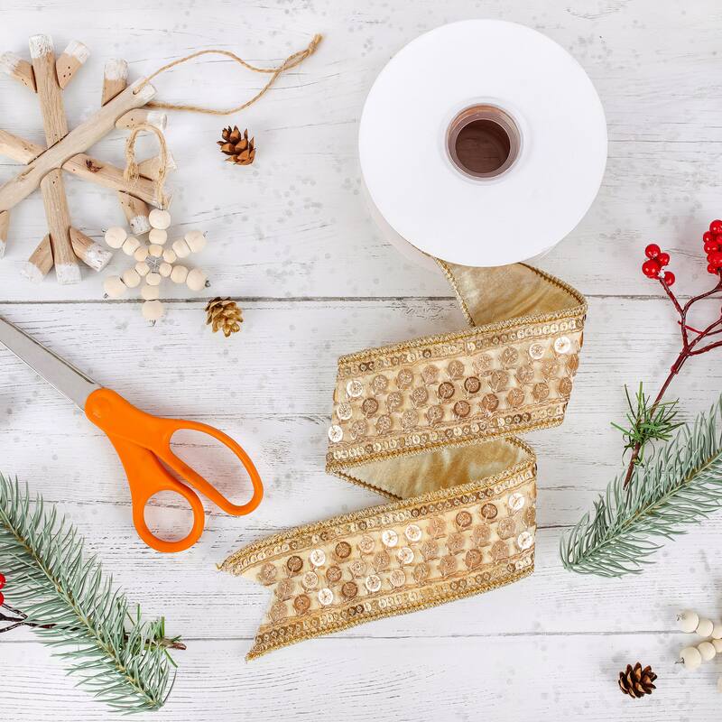HGTV Home Collection Trim Metallic Dupioni Ribbon, Gold, 2.5 in - 2.5 in