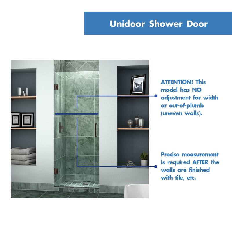 DreamLine Unidoor 26 in. W x 72 in. H Frameless Hinged Shower Door - 26" W