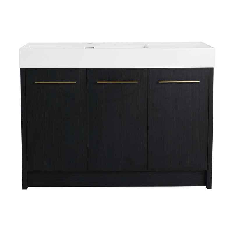 24" Bathroom Vanity with Resin Sink, Soft Close Hinges, Adjustable Storage, Black Chestnut Color, Freestanding Cabinet