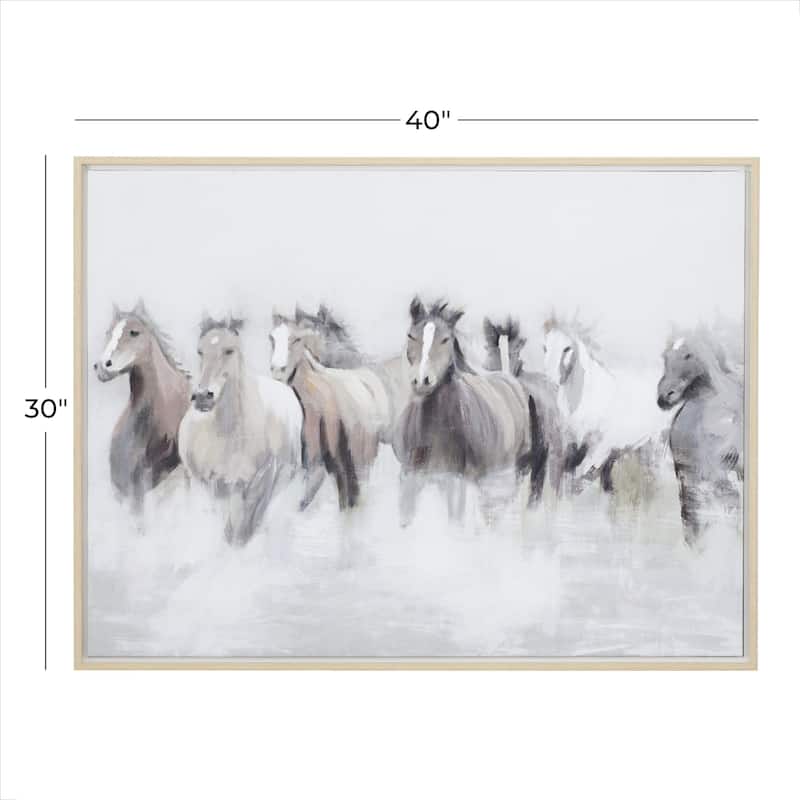 Canvas Horse Framed Wall Art with Brown Frame - Gray - Roche River Decor