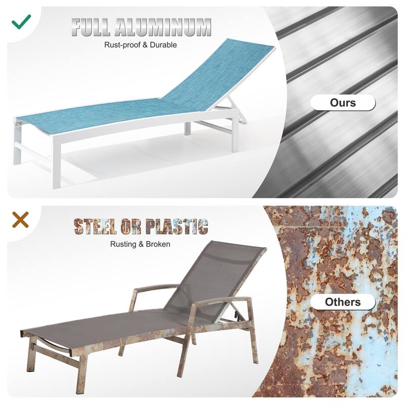 3-Piece Outdoor Loungers Patio Chaise Lounge Chairs Set with Side Table
